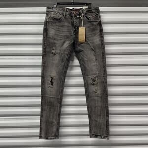Anom Denim Hate Me Slim Fit Jeans Mens 32 Gray Wash Distressed Button Fly Street